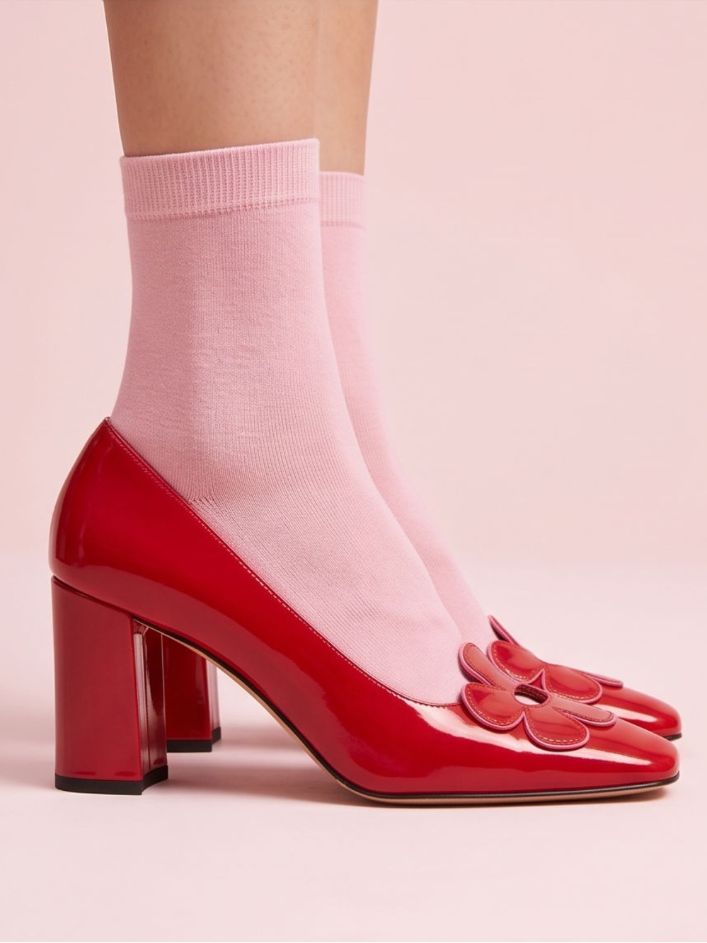 STUART WEITZMAN BAGONIA Red Flower patent leather slip on block Heels size 7.5 - Picture 2 of 10